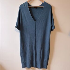 RW & CO Blue V-Neck Short Sleeve Sweater Dress